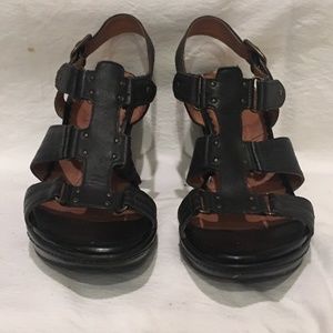 Indigo by Clarks Black Leather Wedge Sandals